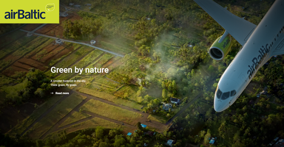 Luchtvaartmaatschappij AirBaltic claimt "Green by nature" te zijn