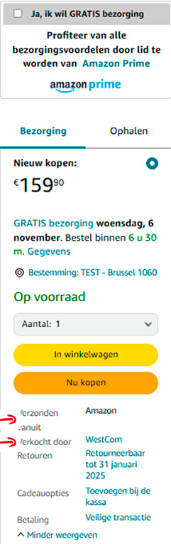 Online kopen via verkoopsite Amazon