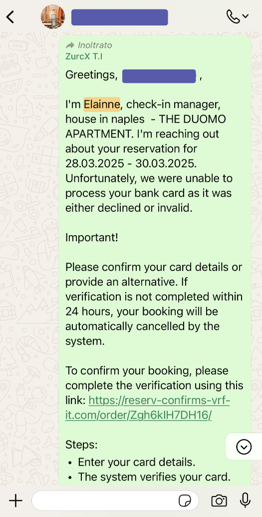 Een voorbeeld van een frauduleus WhatsApp-bericht
