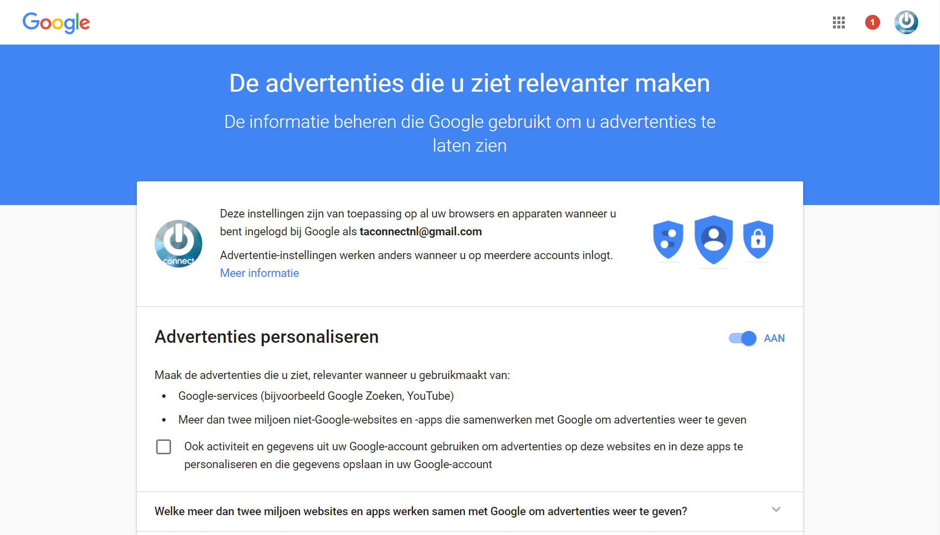 Google advertentie instellingen