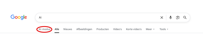 2. Surf naar google.com en klik bovenaan op het tabblad "AI-modus" naast "Alle", "Afbeeldingen" en "Video’s".