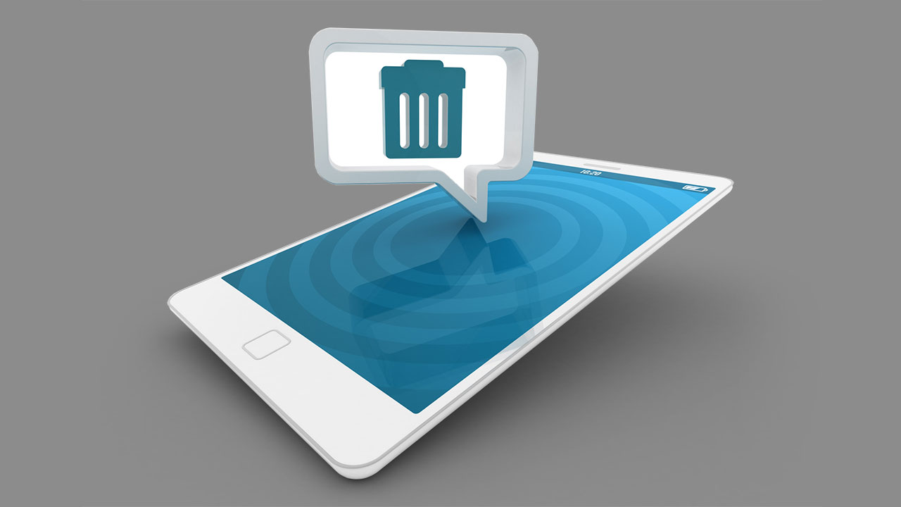 Smartphone met het symbool van een prullenbak erop