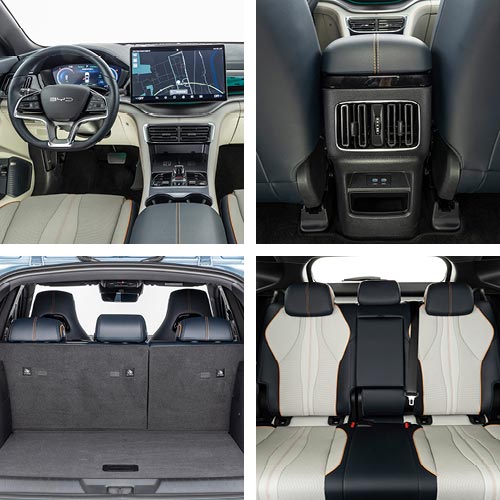 4 verschillende afbeeldingen van het interieur van byd seal u