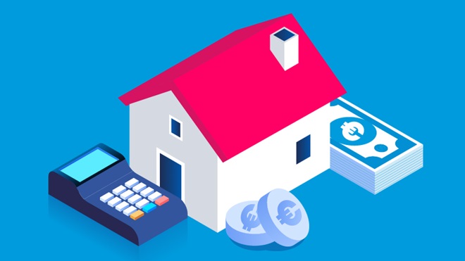 beste schuldsaldoverzekering met huis, rekenmachine en eurobiljetten