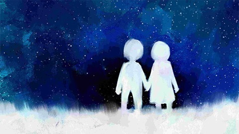 Tekenen of schilderen met twee kinderen die elkaars hand vasthouden.